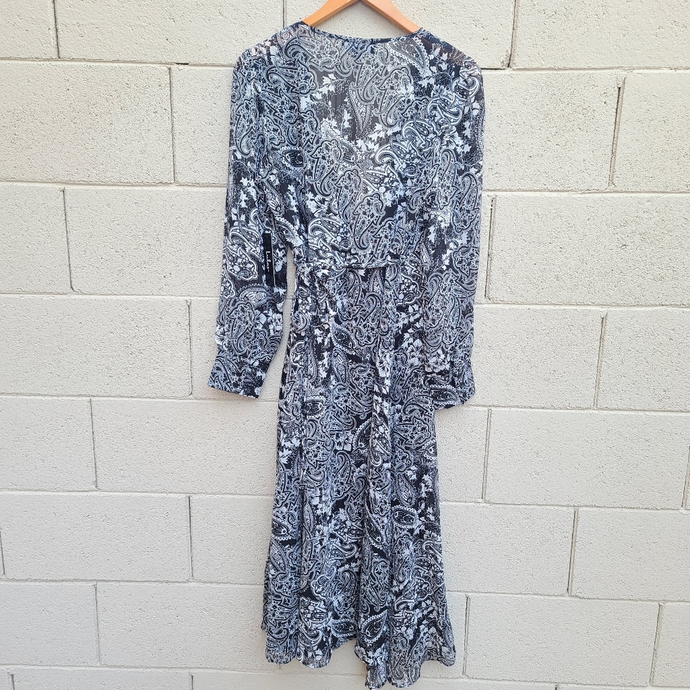 Lulu's | Love Letters Black and White Print Long Sleeve Wrap Dress NEW Size M - Picture 16 of 16